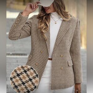 Classic Checkered Double-Breasted Blazer